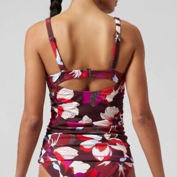 Athleta NEW Square Neck Bra Cup Tankini Swim Top Tropical Floral Print 32D/DD - Picture 2 of 13